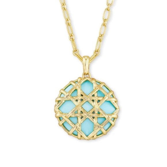 Kendra Scott Natalie Gold Long Pendant Necklace in Light Blue Magnesite - Picture 4 of 5